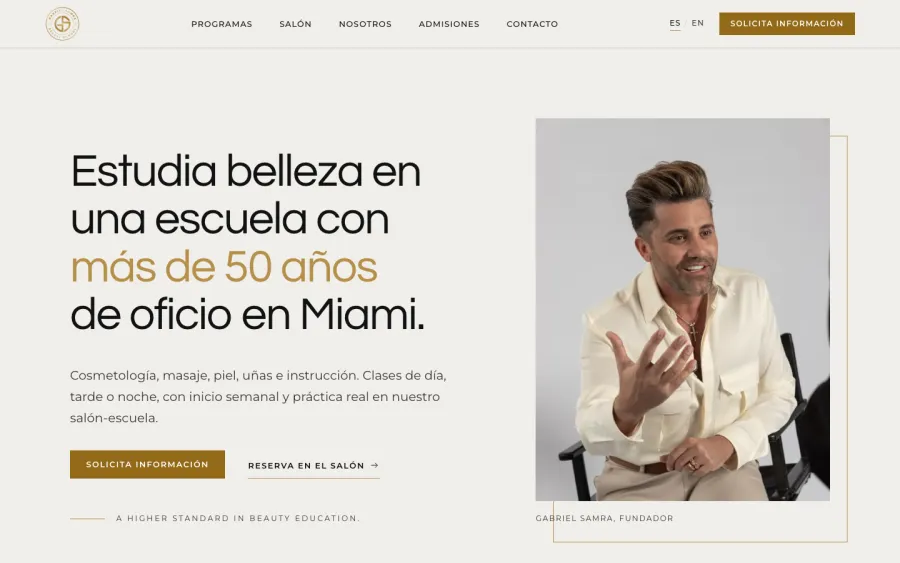 Vista previa de la propuesta A: fondo claro, titular grande y retrato de Gabriel